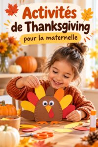 Enfants de maternelle en train de créer des décorations de Thanksgiving