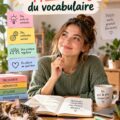 Un enfant jouant avec des cartes de vocabulaire colorées.