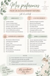 Checklist d'accouchement naturel avec des éléments essentiels à considérer