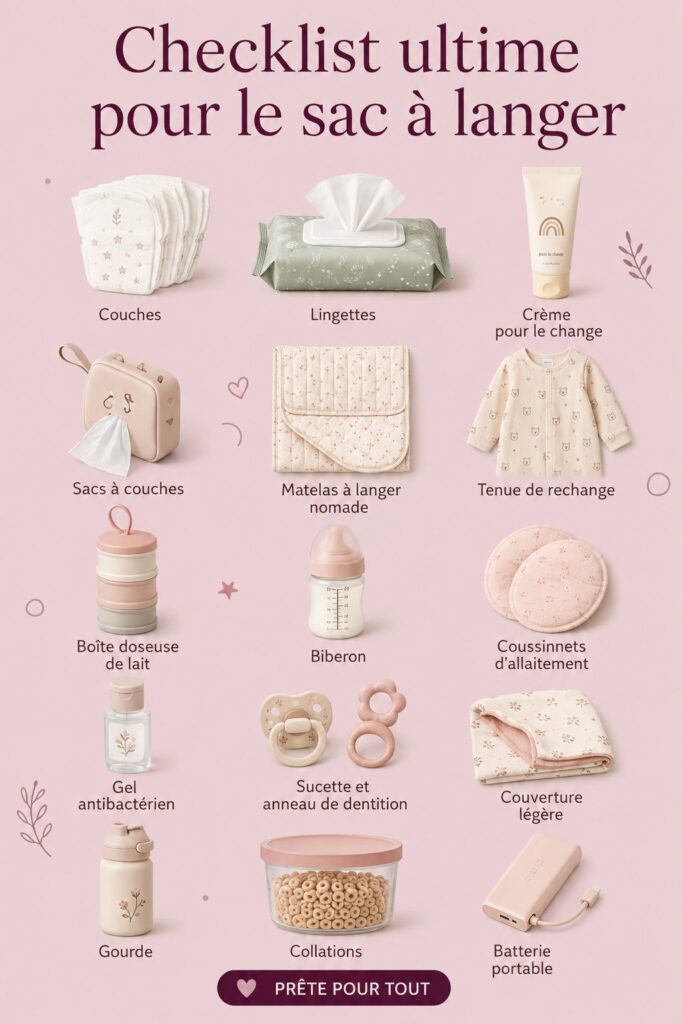Un sac à couches bien rempli avec des essentiels pour bébé.