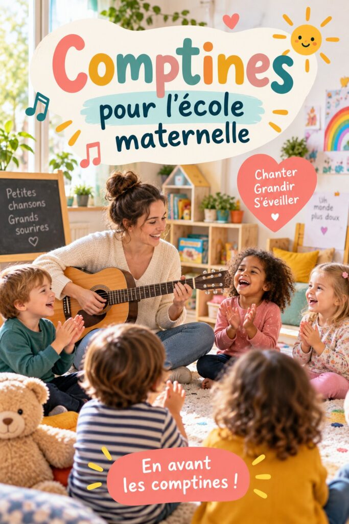 Un groupe d'enfants chantant des comptines en classe avec un enseignant