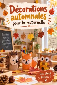 Décorations d'automne colorées dans une salle de classe maternelle.