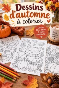 Enfants coloriant des dessins d'automne autour d'une table