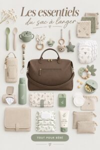 Sac à langer avec les éléments essentiels pour la maternité.