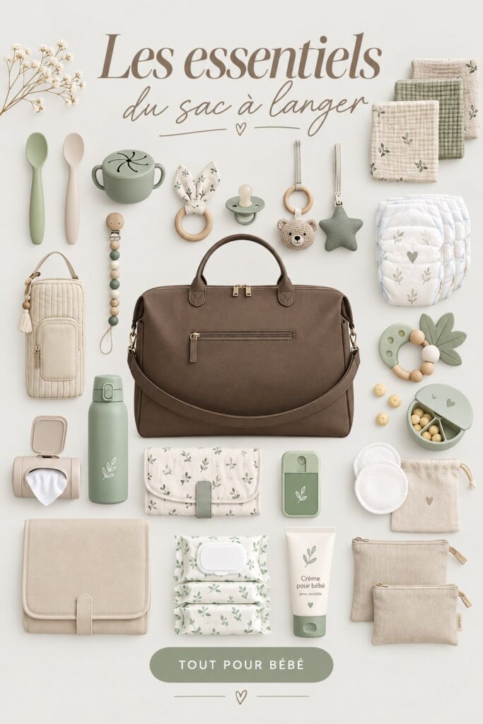 Sac à langer avec les éléments essentiels pour la maternité.