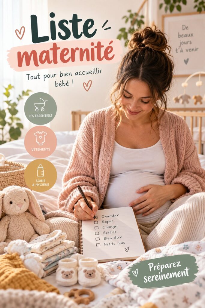 Trousse de maternité avec des vêtements et accessoires indispensables pour future maman.
