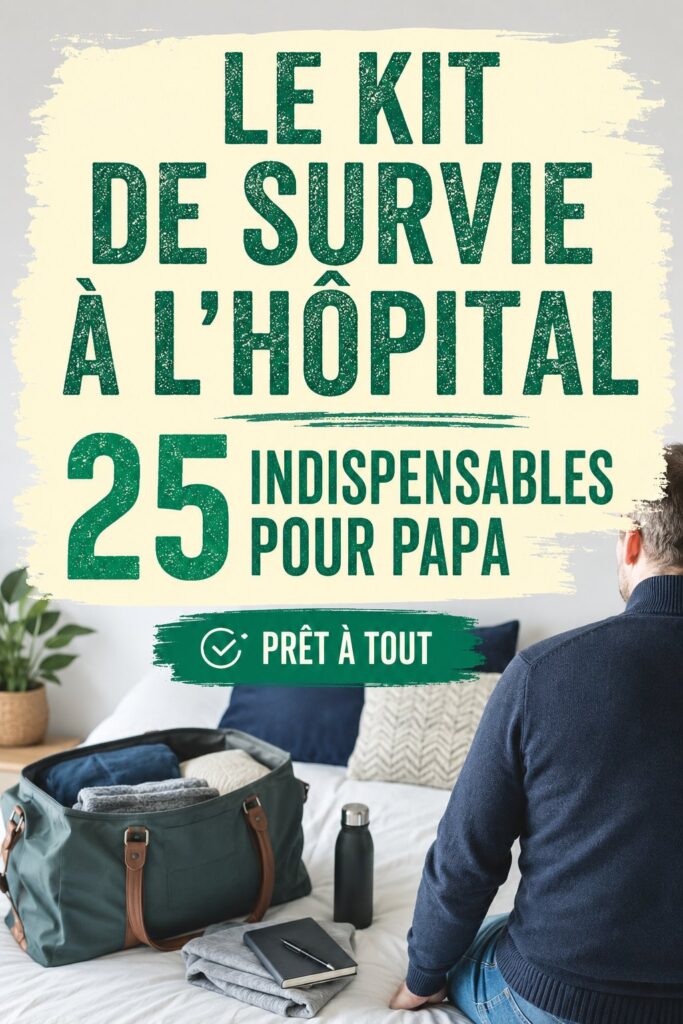 Un kit de survie réalisé pour accompagner un père à l'hôpital, avec divers éléments de confort.