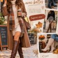 Une femme portant un élégant look d'automne avec des bottes en cuir et une écharpe.