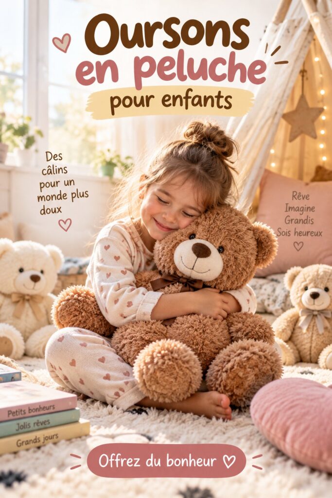 Un enfant souriant tenant un ours en peluche doux dans ses bras.