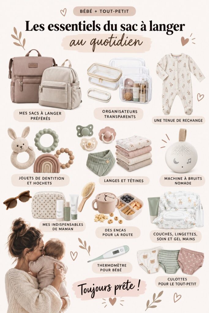 Sac à couches bien organisé avec essentiels pour bébé et bambin