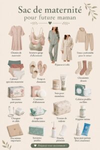 Sac d'hôpital préparé pour une future maman avec des essentiels de maternité.