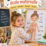 Enfants jouant à un jeu d'apprentissage sur le schéma corporel en classe de maternelle