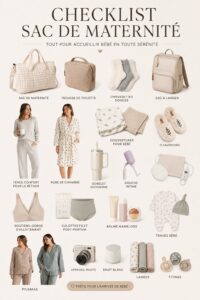 Sac d'hôpital prêt pour un accouchement avec des vêtements et articles de maternité.