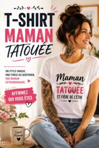 T-shirt coloré avec le motif d'une maman tatouée, symbole de style et de personnalité.