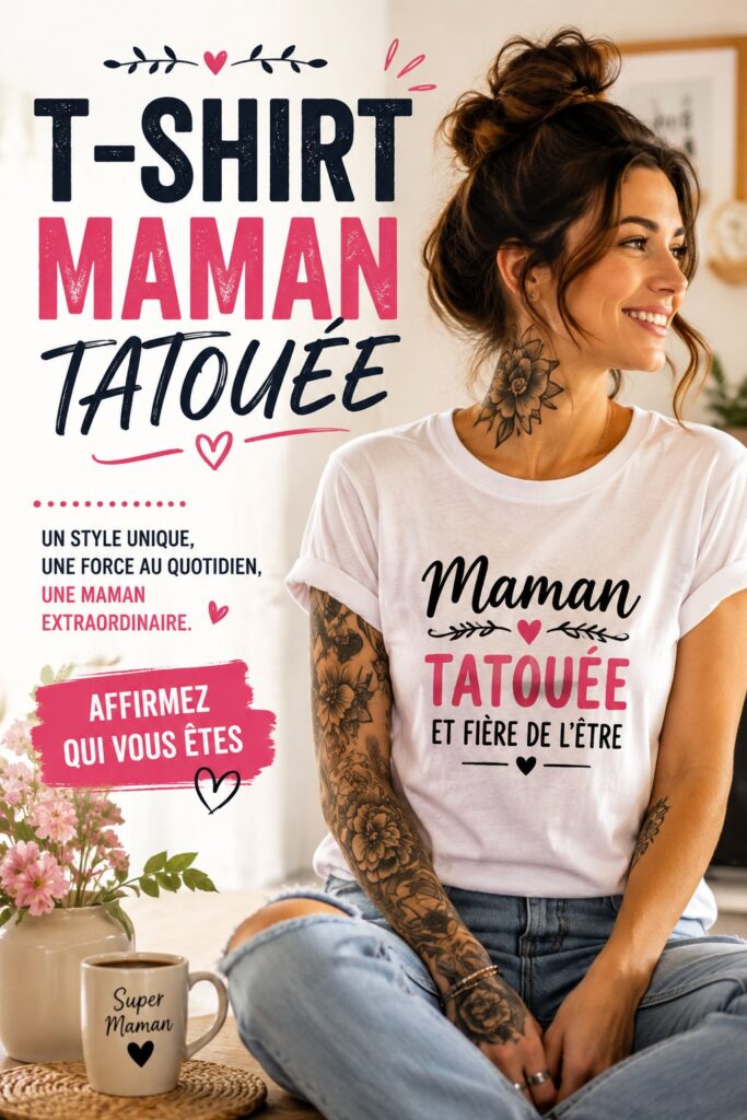 T-shirt coloré avec le motif d'une maman tatouée, symbole de style et de personnalité.