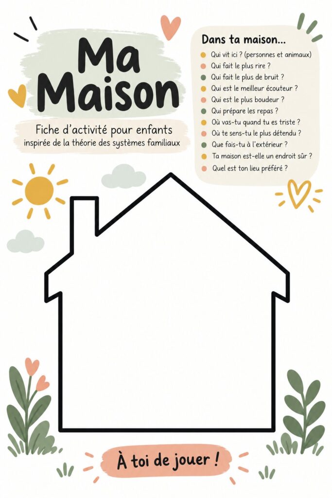 Fiche de thérapie pour enfants, illustrée, prête à être imprimée.