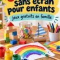 Des enfants s'amusant ensemble en pleine nature, sans écrans, lors d'activités débranchées.