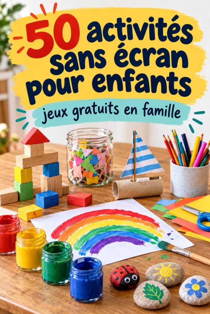 Des enfants s'amusant ensemble en pleine nature, sans écrans, lors d'activités débranchées.