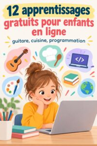 Enfants utilisant un ordinateur pour apprendre en ligne des compétences variées.