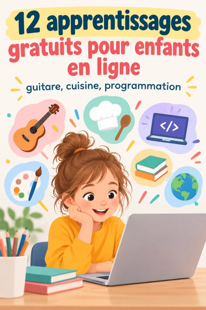 Enfants utilisant un ordinateur pour apprendre en ligne des compétences variées.