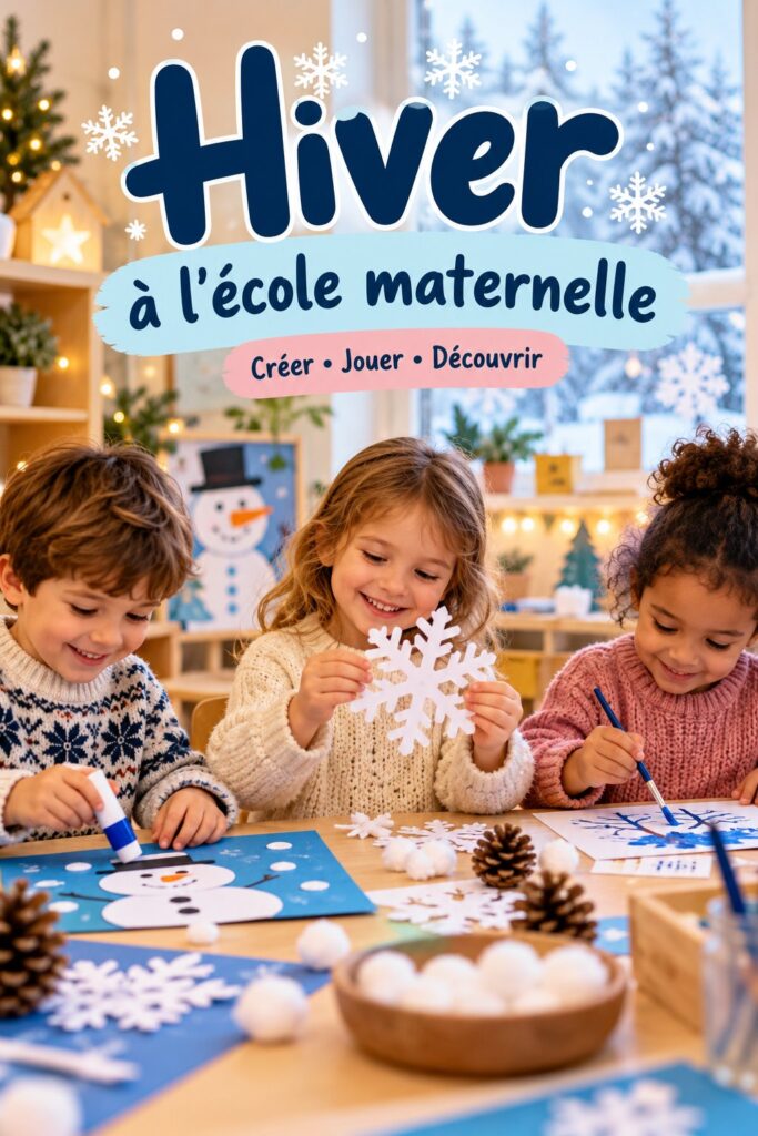 Activités d'hiver à l'école maternelle avec des enfants s'amusant dans la neige