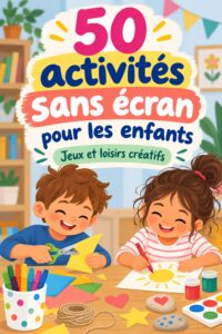Un enfant souriant en train de dessiner sur une table avec des crayons de couleur, illustrant des activités sans écran.
