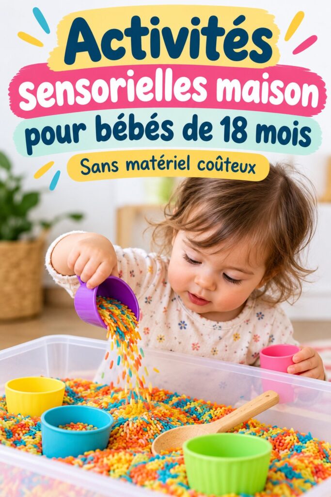 Jeune enfant de 18 mois jouant avec des textures colorées dans une activité sensorielle à la maison
