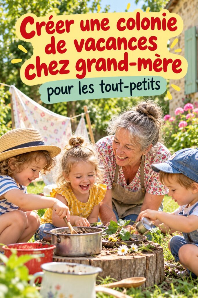Enfants profitant d'activités de vacances avec leur grand-mère dans un jardin