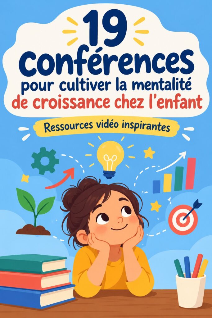 Une image de conférences pour enfants, illustrant des jeunes attentifs appréciant une présentation sur la mentalité de croissance.