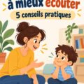 Un enfant écoute attentivement ses parents pendant une discussion.