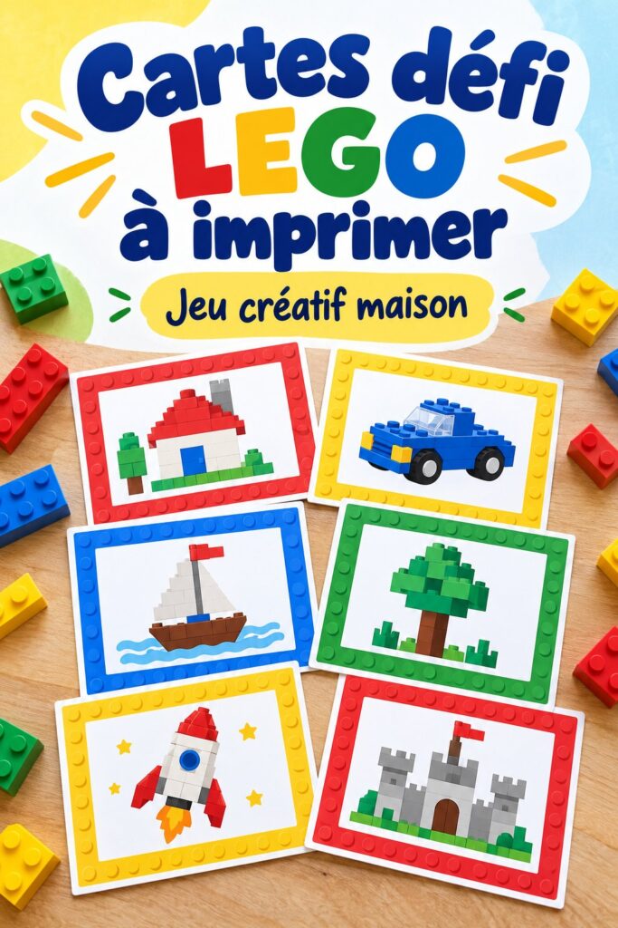 Enfants jouant avec des cartes de défi LEGO imprimées
