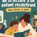 Un enfant heureux lit un livre dans un coin lecture confortable avec des coussins.