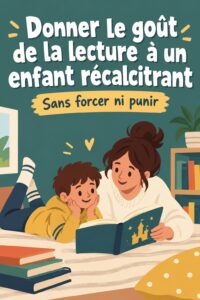 Un enfant heureux lit un livre dans un coin lecture confortable avec des coussins.
