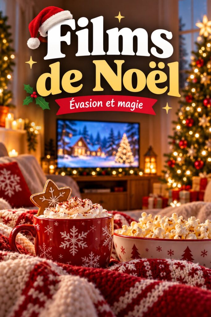 Une famille réunie devant un écran, heureuse de regarder un film de Noël ensemble.