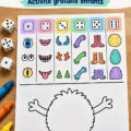 Un enfant heureux jouant avec un jeu imprimable de monstres