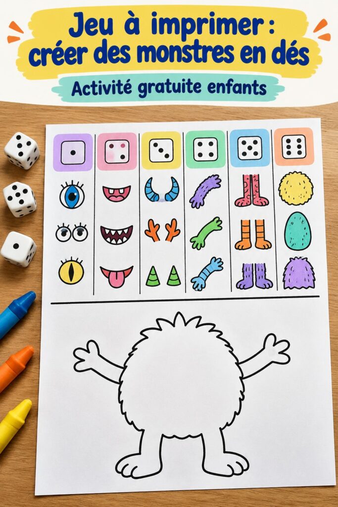Un enfant heureux jouant avec un jeu imprimable de monstres