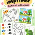 Enfants jouant à des jeux imprimables lors d'une activité familiale.