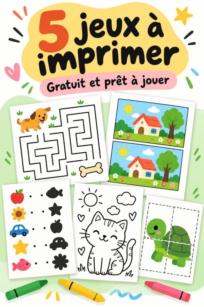 Enfants jouant à des jeux imprimables lors d'une activité familiale.