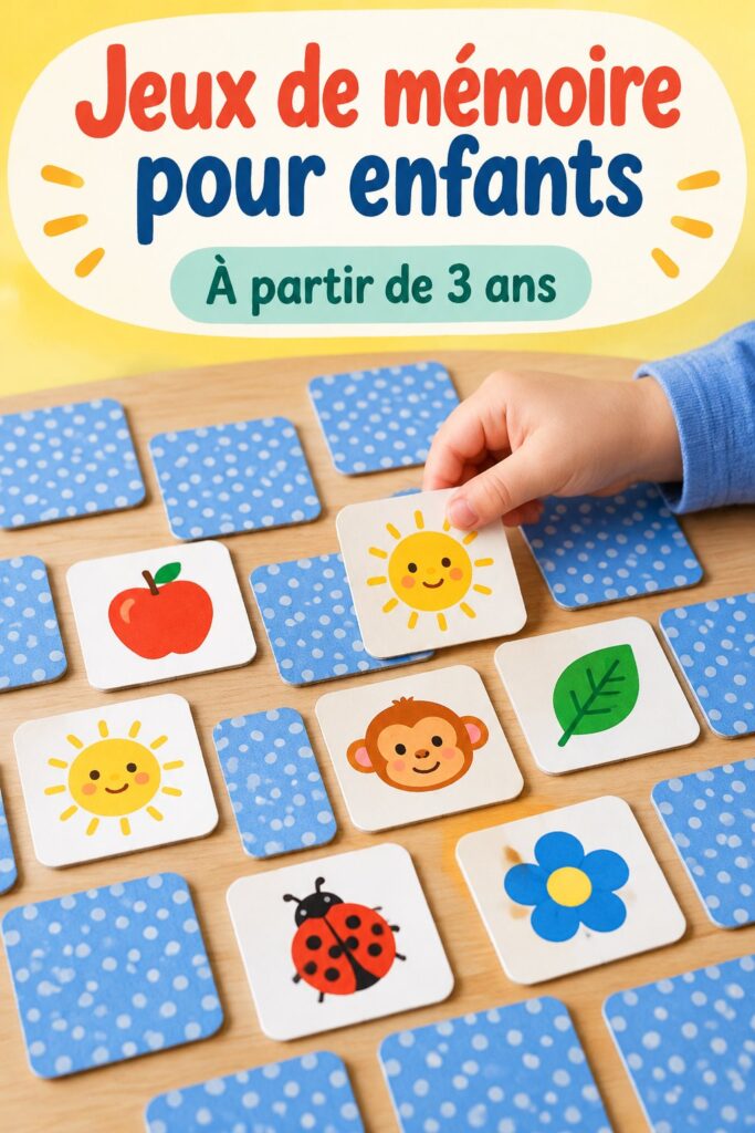 Un enfant jouant à un jeu de mémoire avec des cartes colorées.