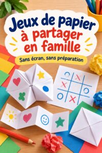 Un groupe d'enfants jouant à des jeux de papier et crayon en famille
