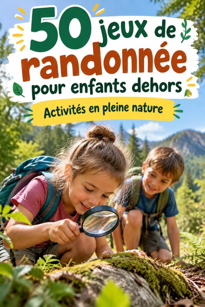 Enfants jouant à des jeux de randonnée en plein air dans la nature