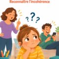 Une mère confiante discutant avec son enfant, illustrant les contradictions dans le discours parental.
