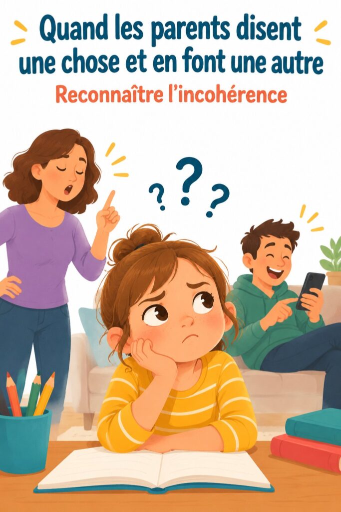 Une mère confiante discutant avec son enfant, illustrant les contradictions dans le discours parental.