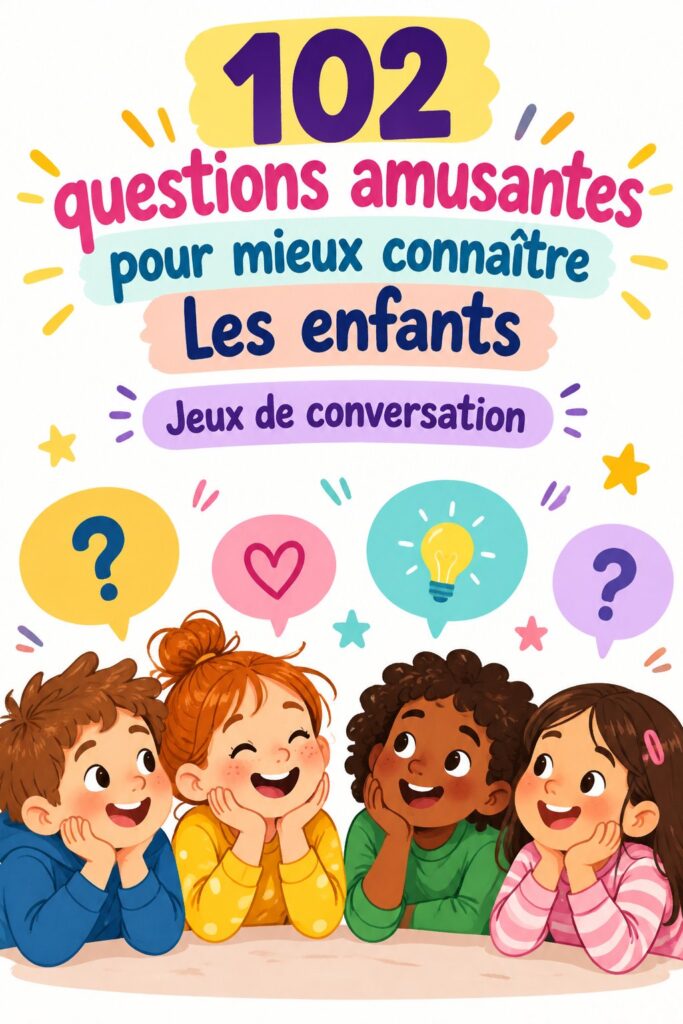 Famille discutant autour de questions amusantes