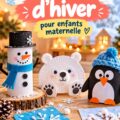 Des enfants assis autour d'une table, réalisant des travaux manuels d'hiver avec des fournitures colorées.